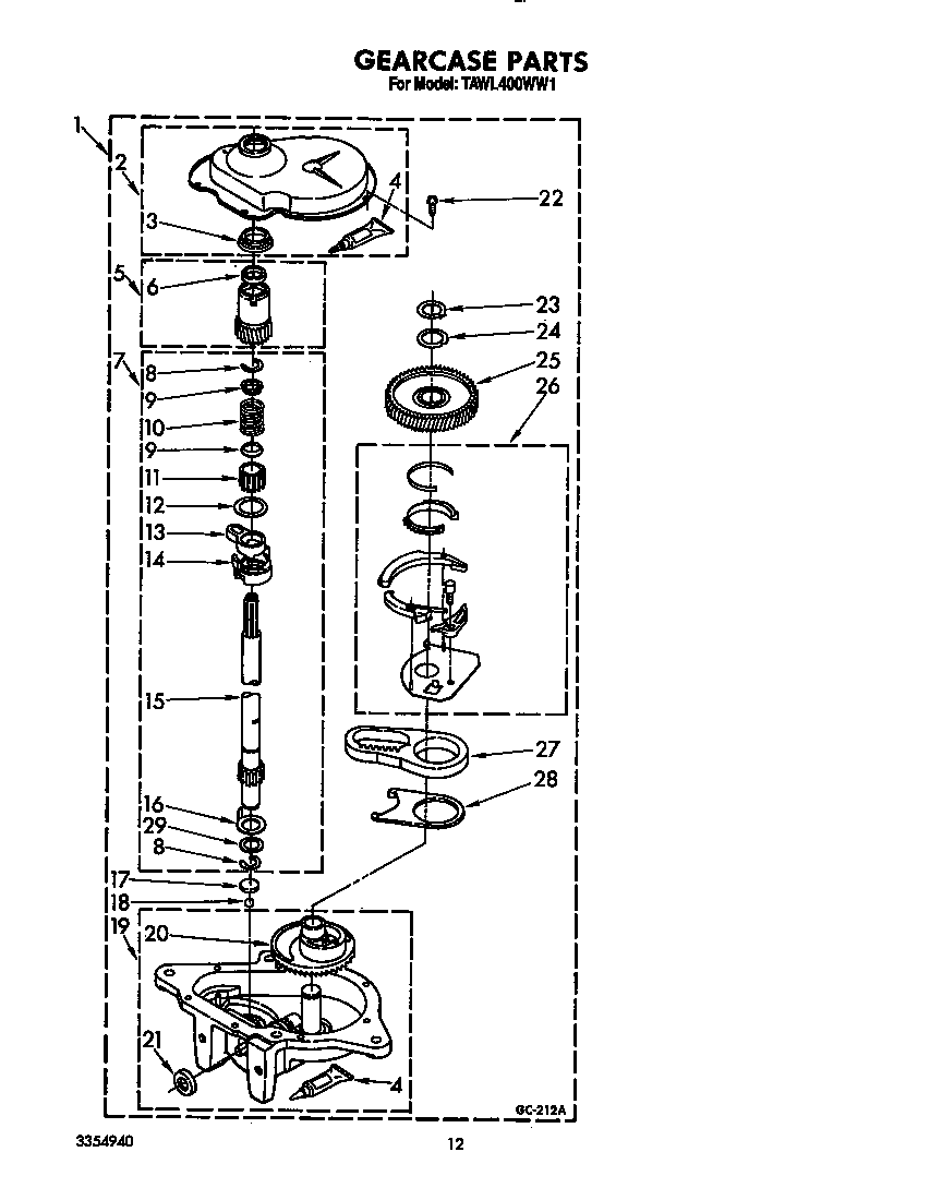 Estate TAWL400WW1 gearcase diagram