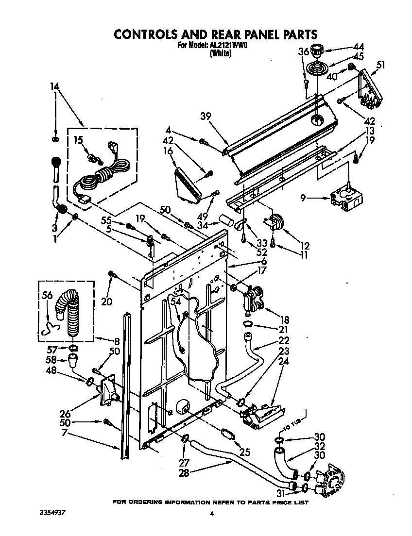 Roper AL2121WW0 controls and rear panel diagram
