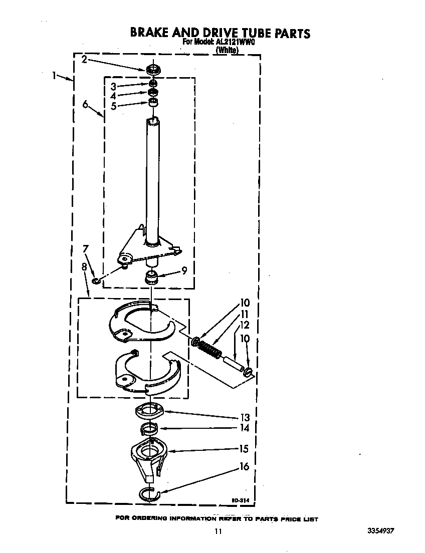 Roper AL2121WW0 brake and drive tube diagram