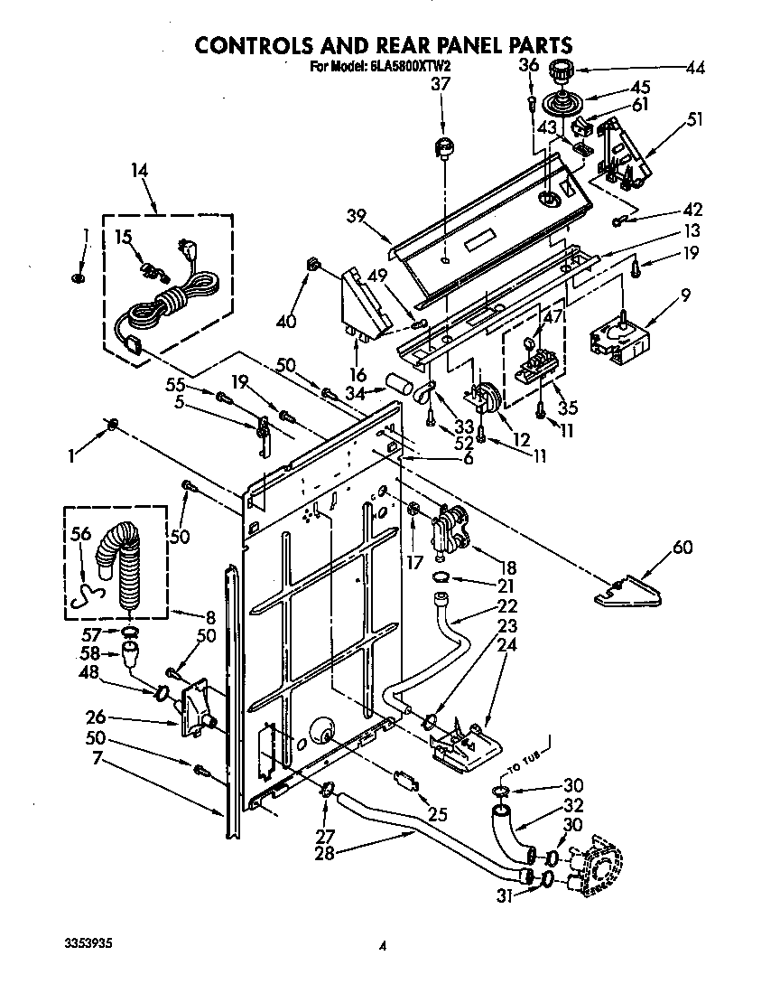 Whirlpool 6LA5800XTW2 controls and rear panel diagram