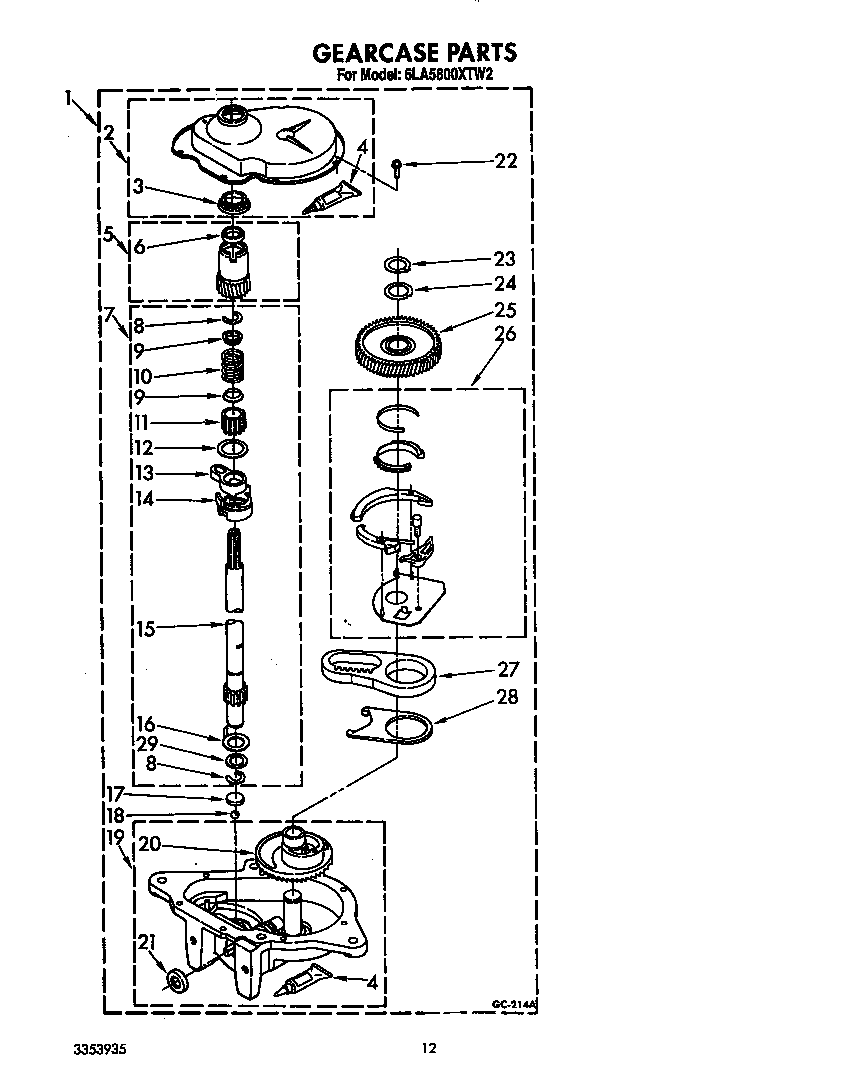 Whirlpool 6LA5800XTW2 gearcase diagram