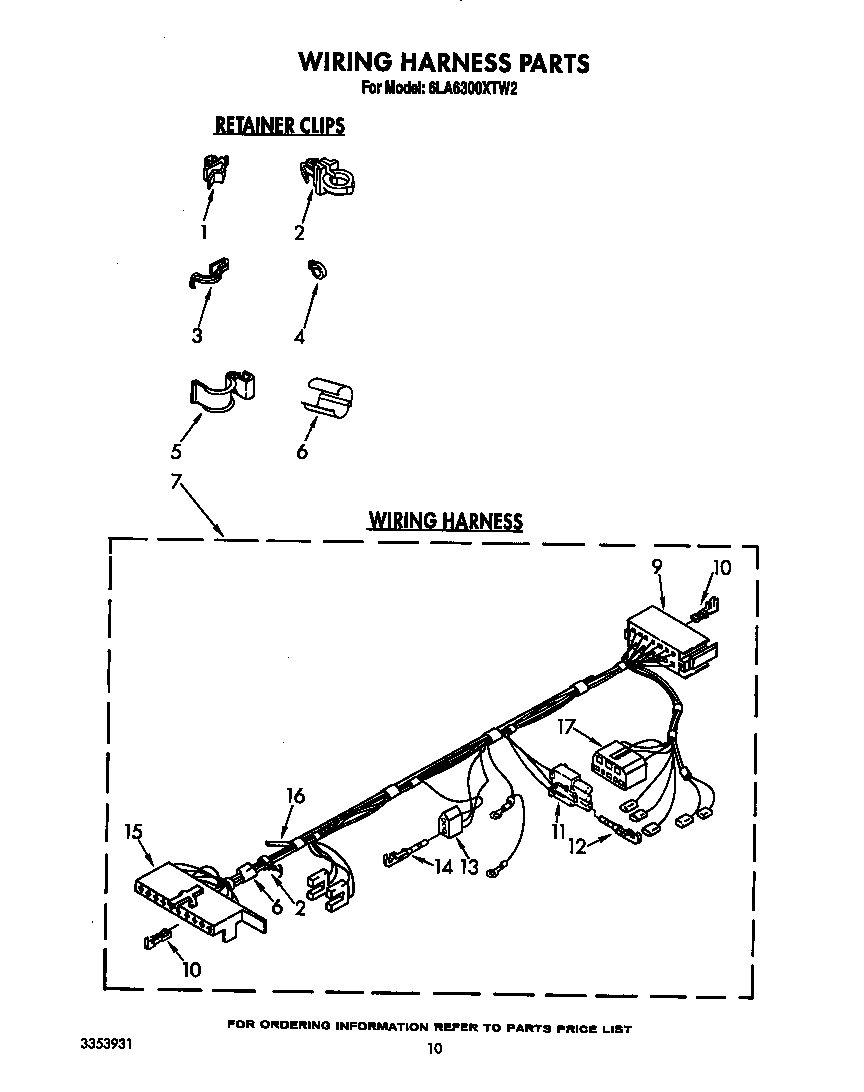 Whirlpool 6LA6300XTW2 wiring harness diagram