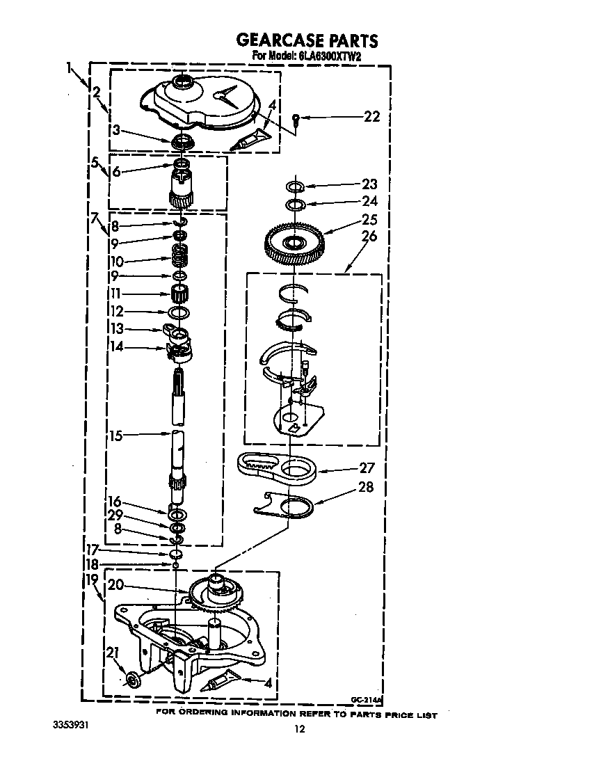 Whirlpool 6LA6300XTW2 gearcase diagram