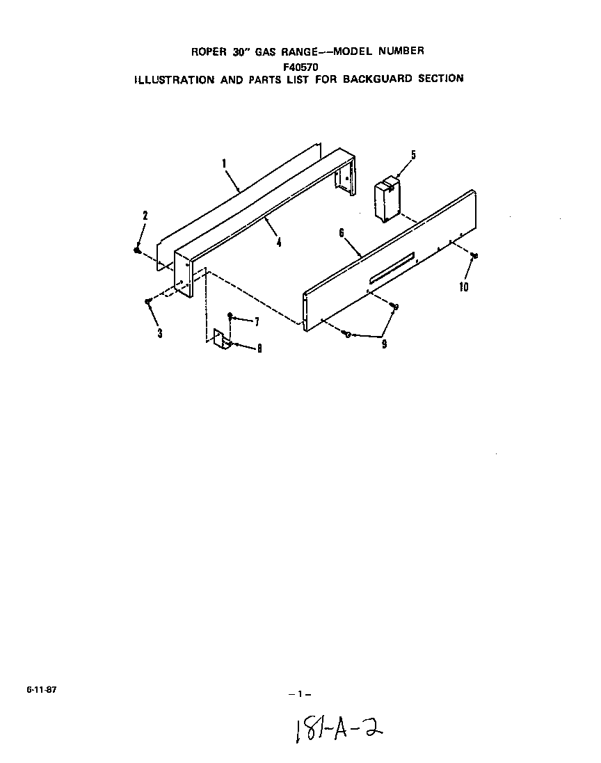 Roper F4057*0 backguard diagram