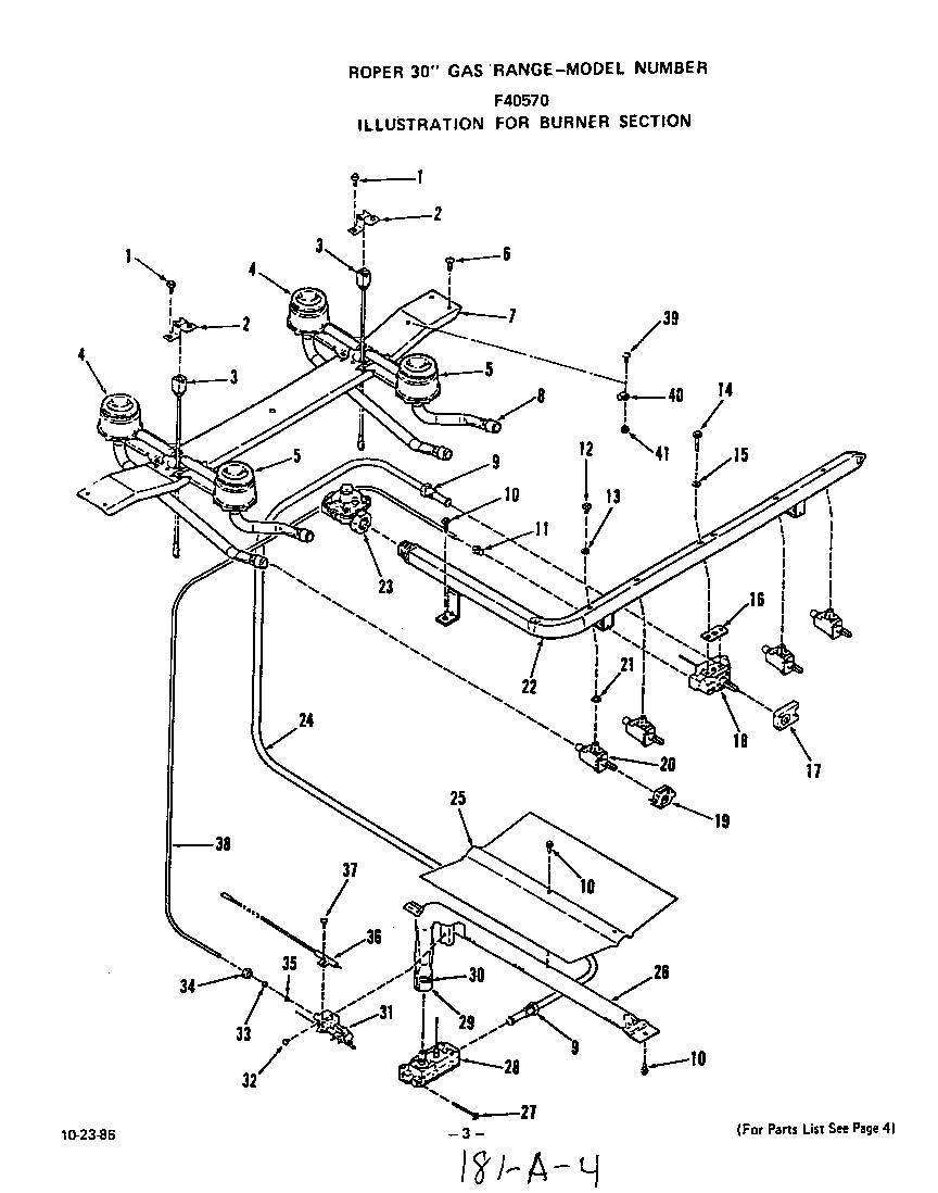 Roper F4057*0 burner diagram