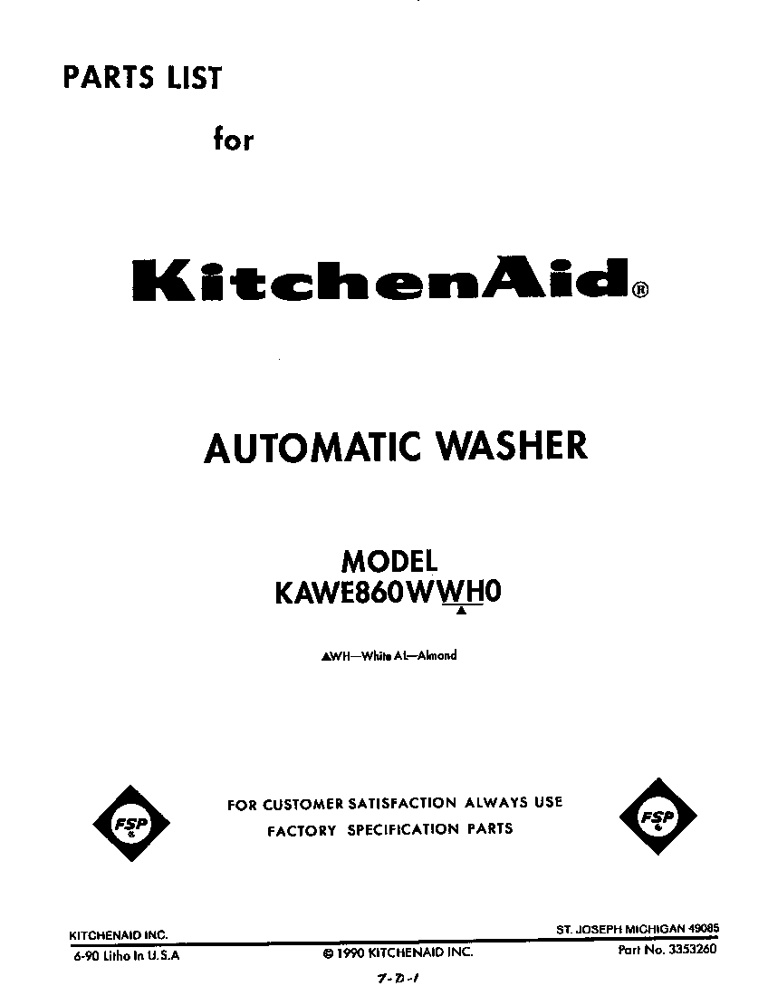 KitchenAid KAWE860WWH0 front cover diagram