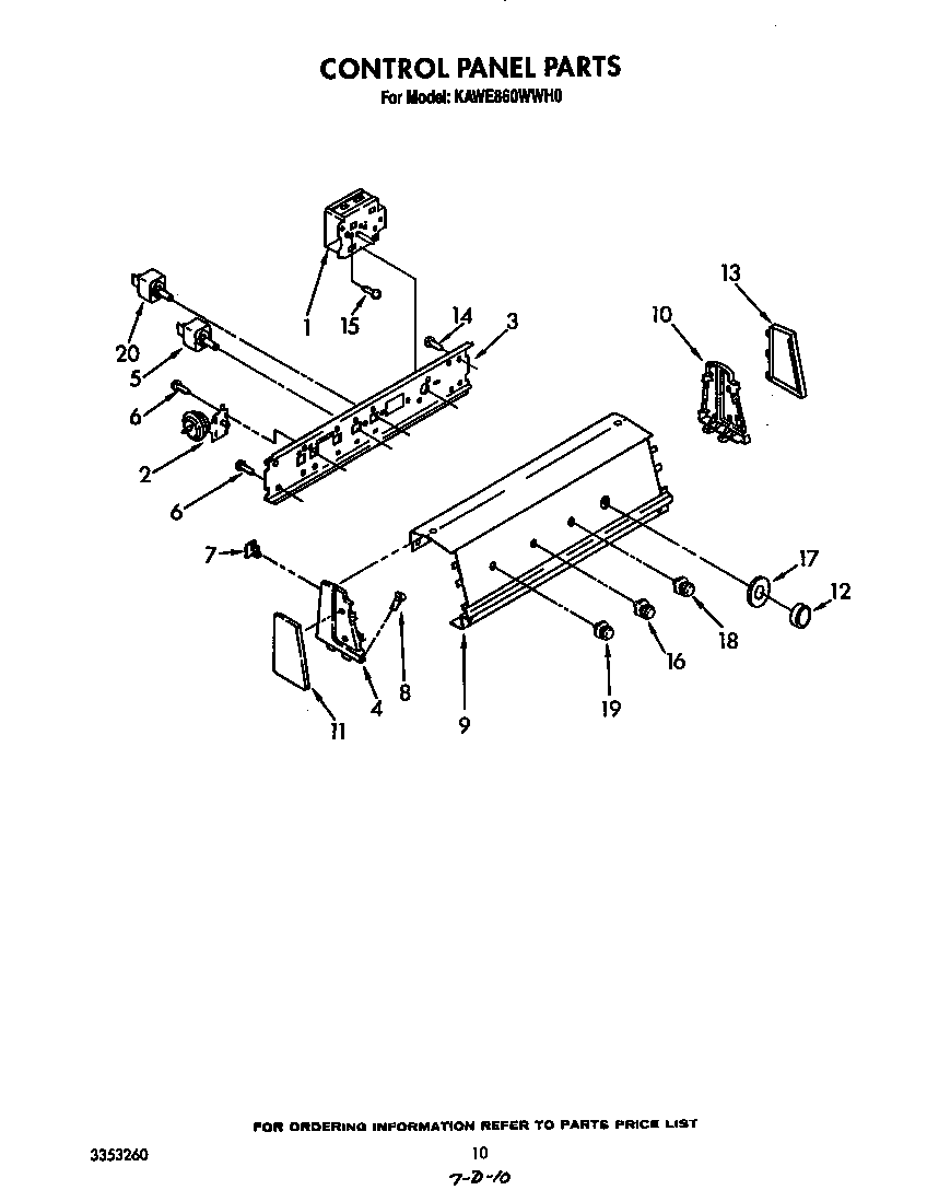KitchenAid KAWE860WWH0 control panel diagram