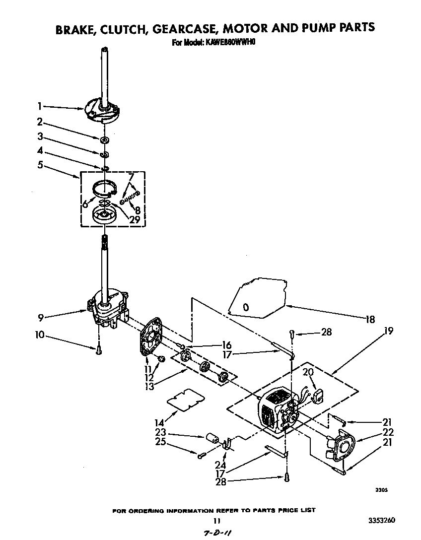KitchenAid KAWE860WWH0 brake, clutch, gearcase, motor and pump diagram