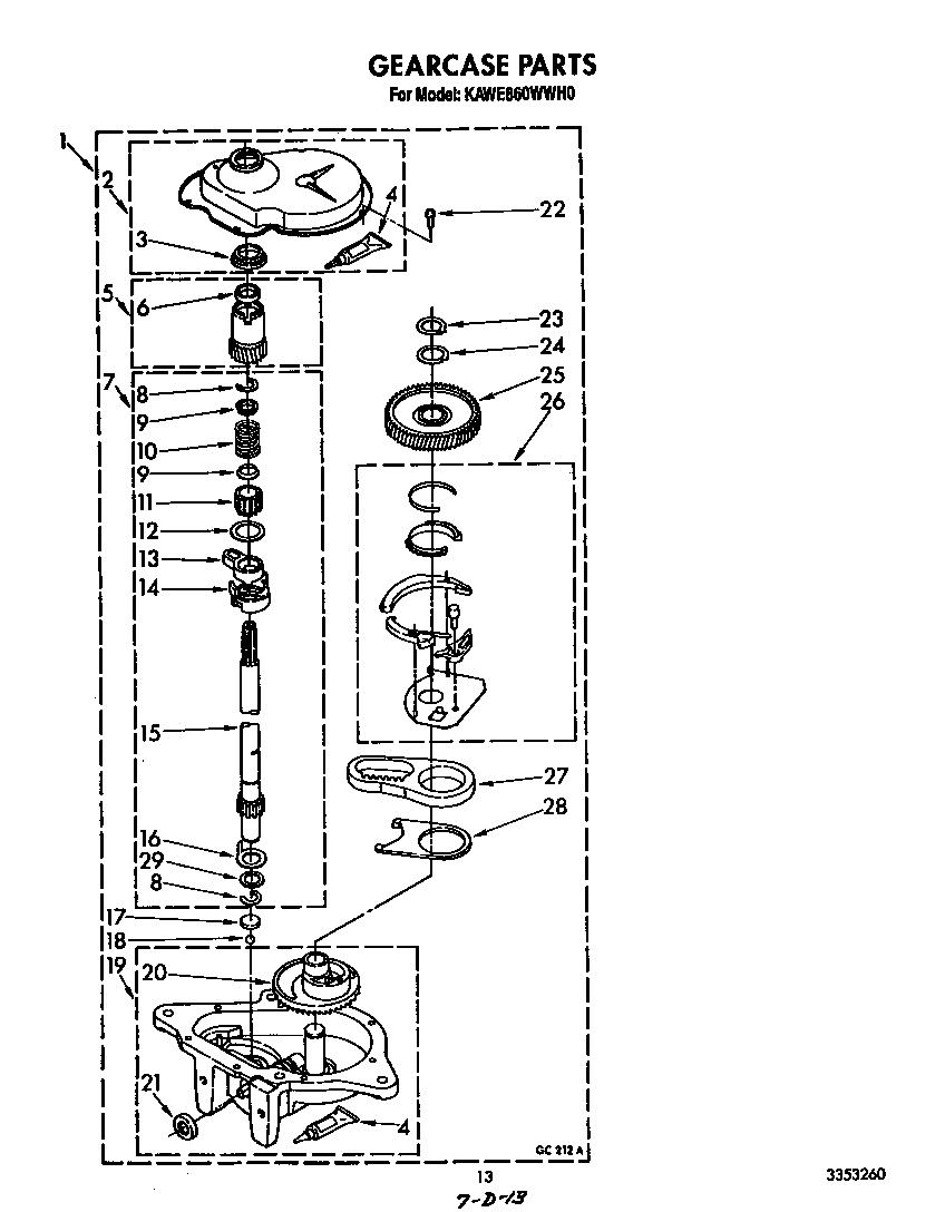 KitchenAid KAWE860WWH0 gearcase diagram