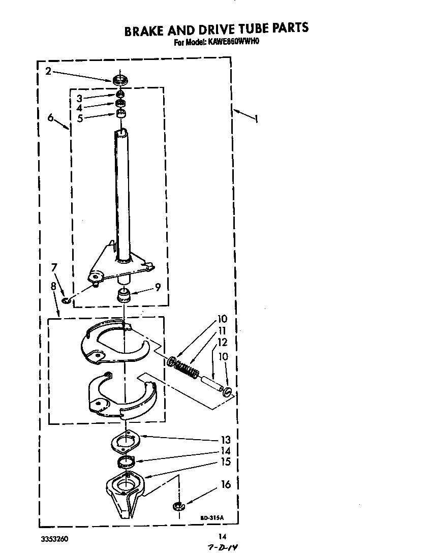 KitchenAid KAWE860WWH0 brake and drive tube diagram