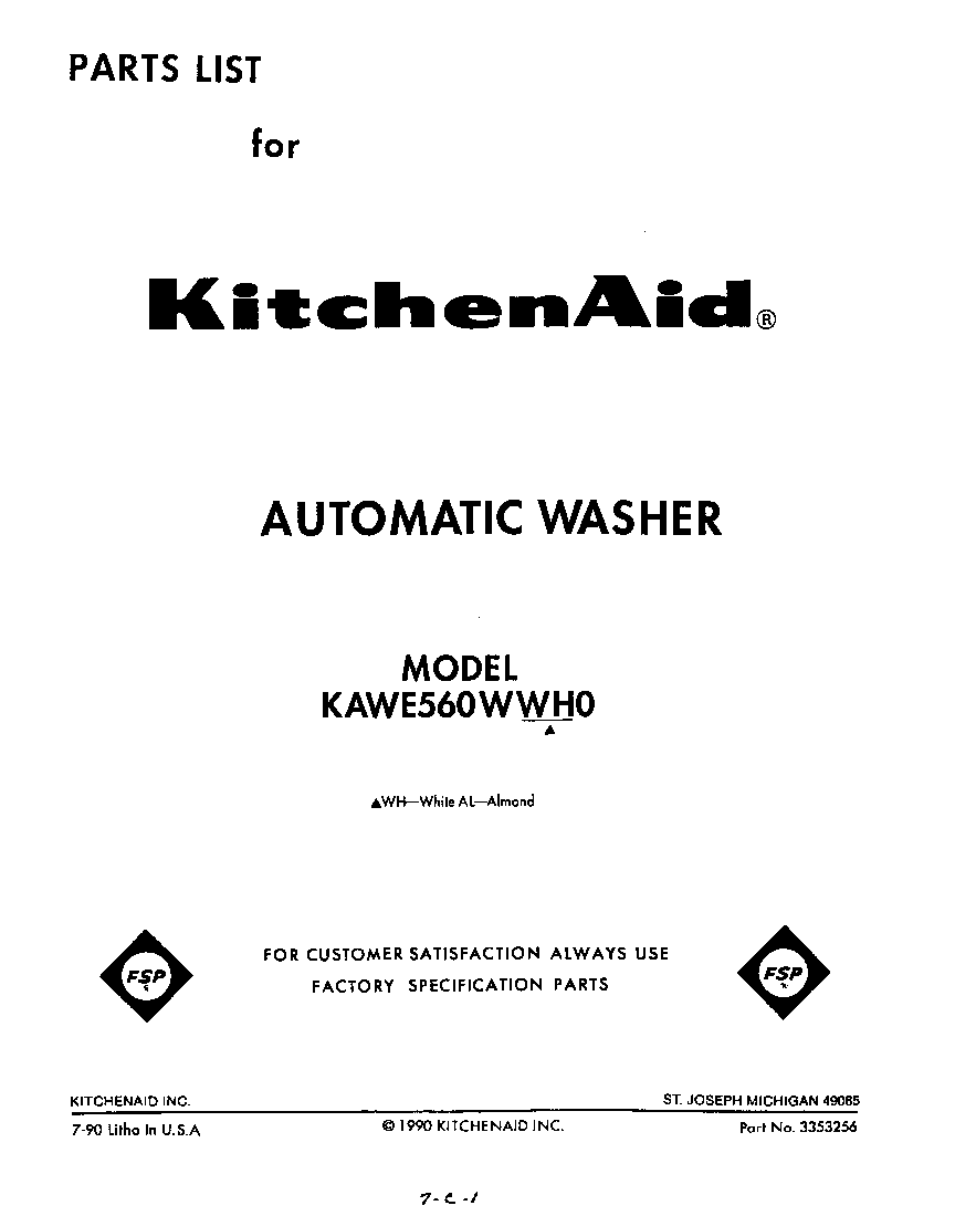 KitchenAid KAWE560WWH0 front cover diagram