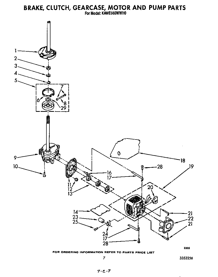 KitchenAid KAWE560WWH0 brake, clutch, gearcase, motor and pump diagram