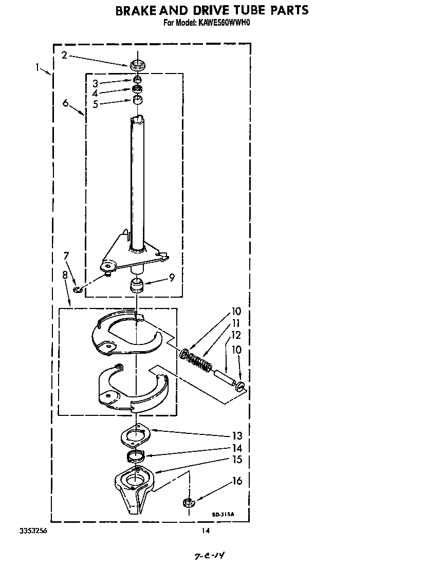 KitchenAid KAWE560WWH0 brake and drive tube diagram
