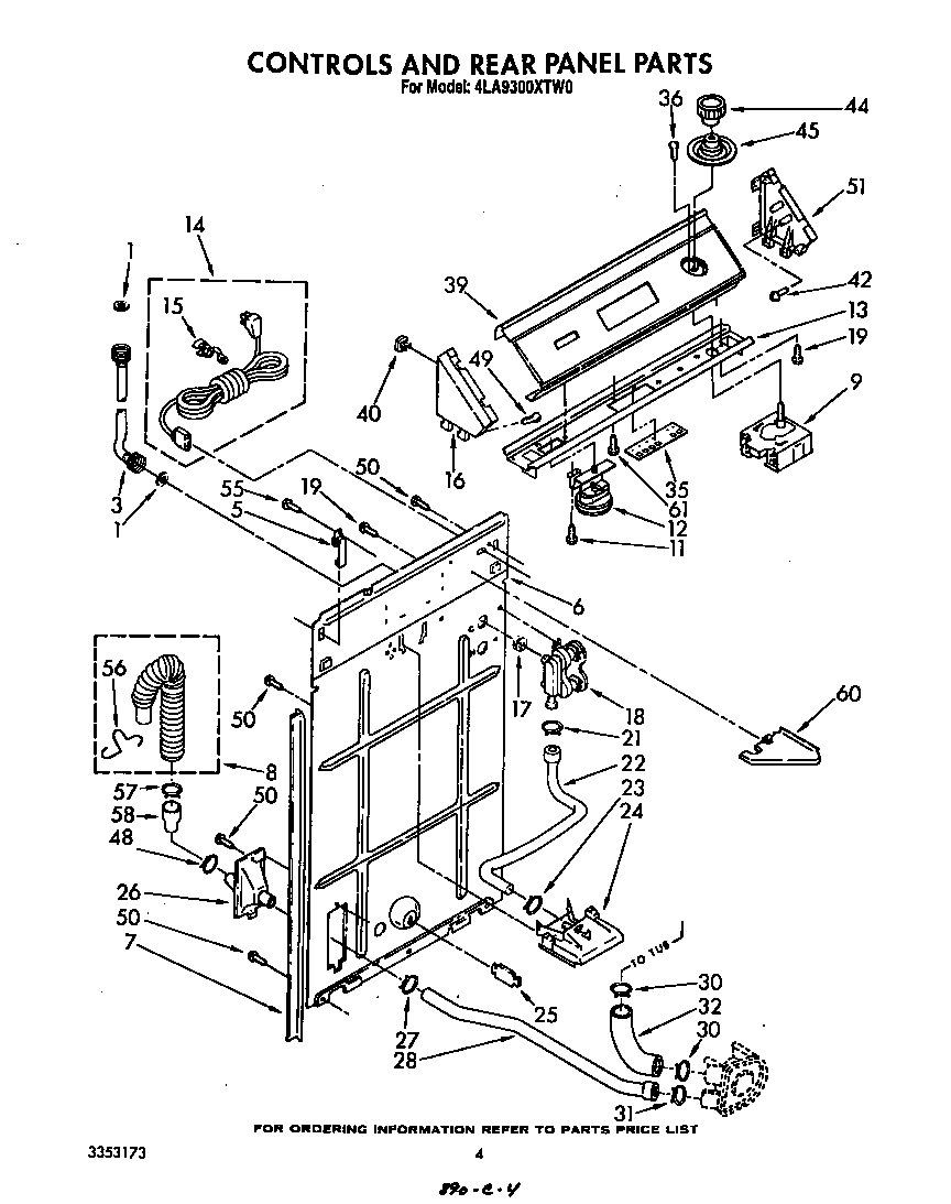 Whirlpool 4LA9300XTW0 controls and rear diagram
