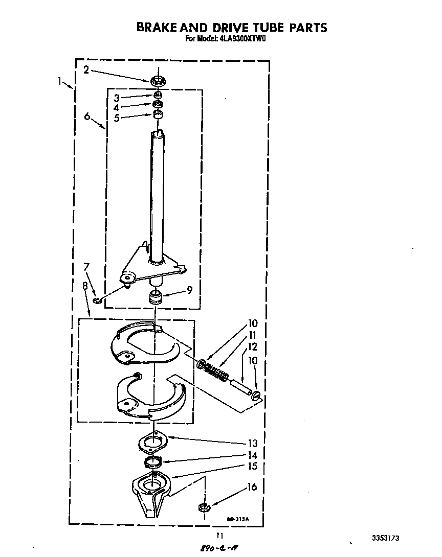 Whirlpool 4LA9300XTW0 brake and drive tube diagram