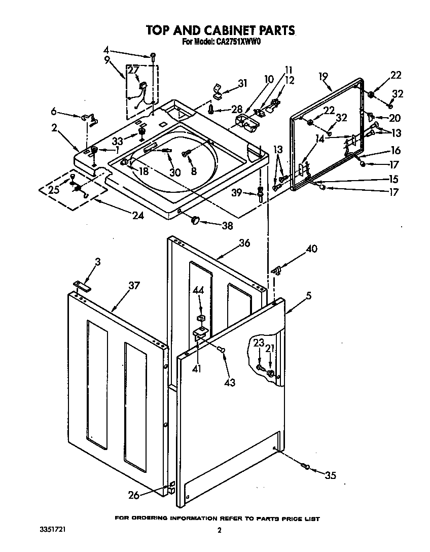 Whirlpool CA2751XWW0 top and cabinet diagram