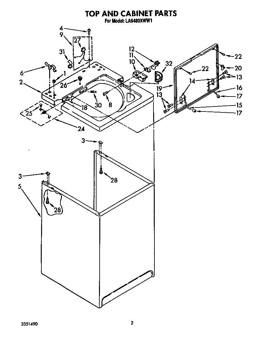 Whirlpool LA9480XWW1 top and cabinet diagram