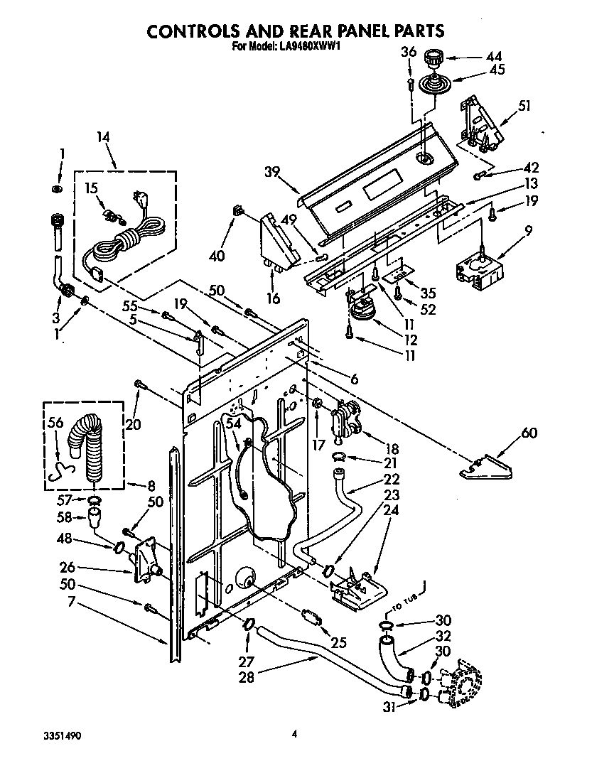 Whirlpool LA9480XWW1 controls and rear panel diagram