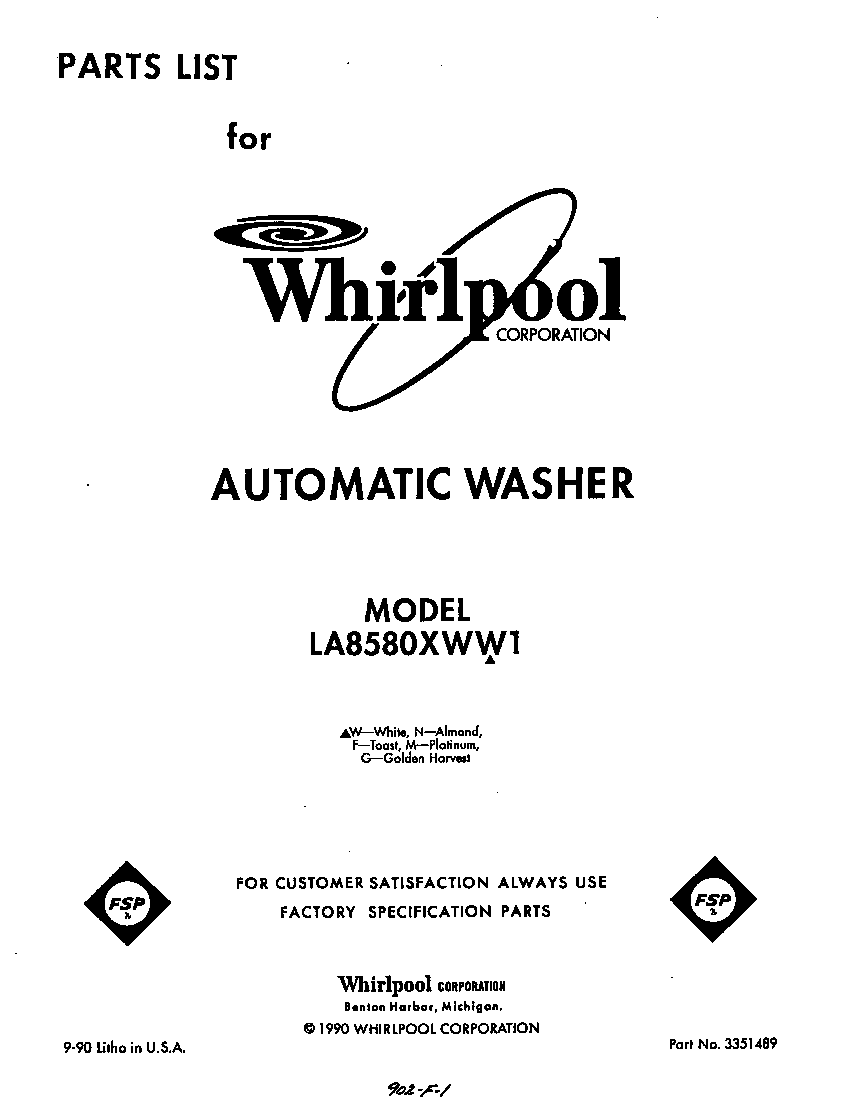 Whirlpool LA8580XWW1 front cover diagram