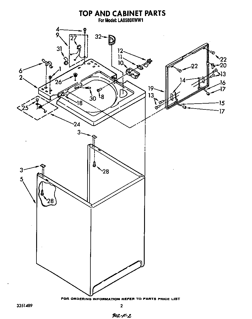Whirlpool LA8580XWW1 top and cabinet diagram