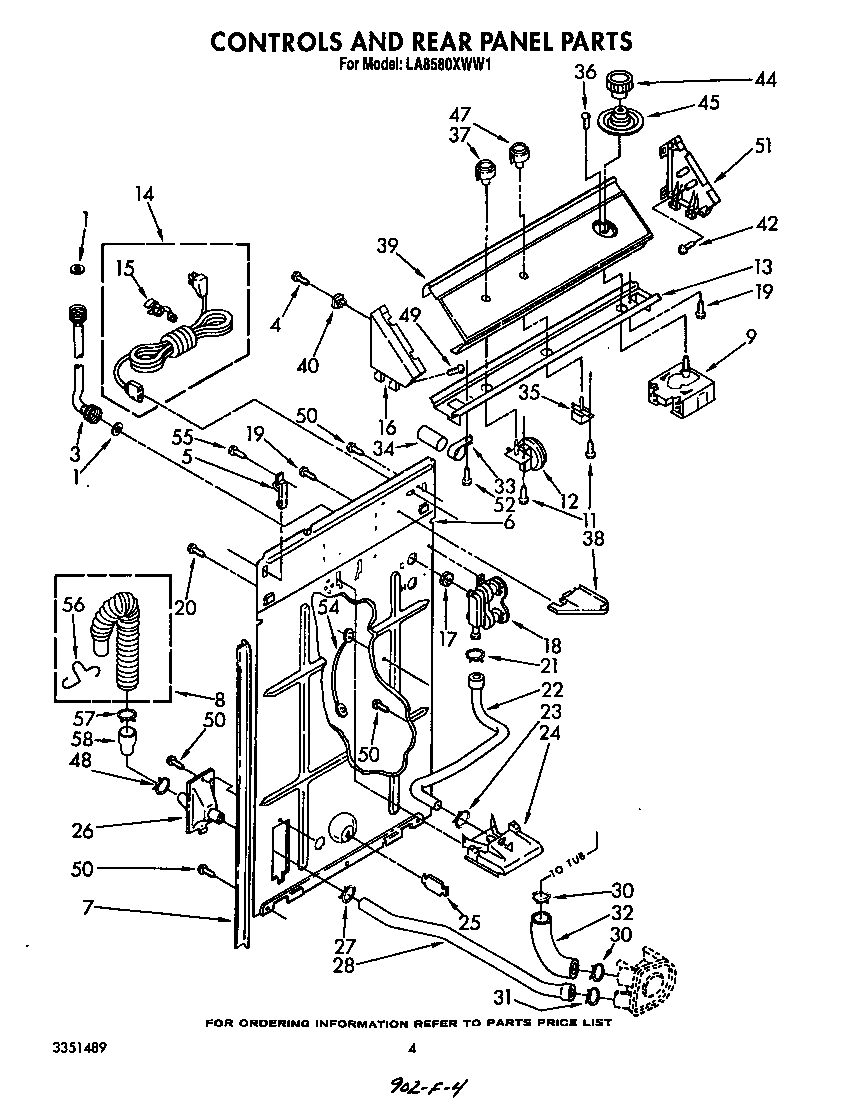 Whirlpool LA8580XWW1 controls and rear panel diagram