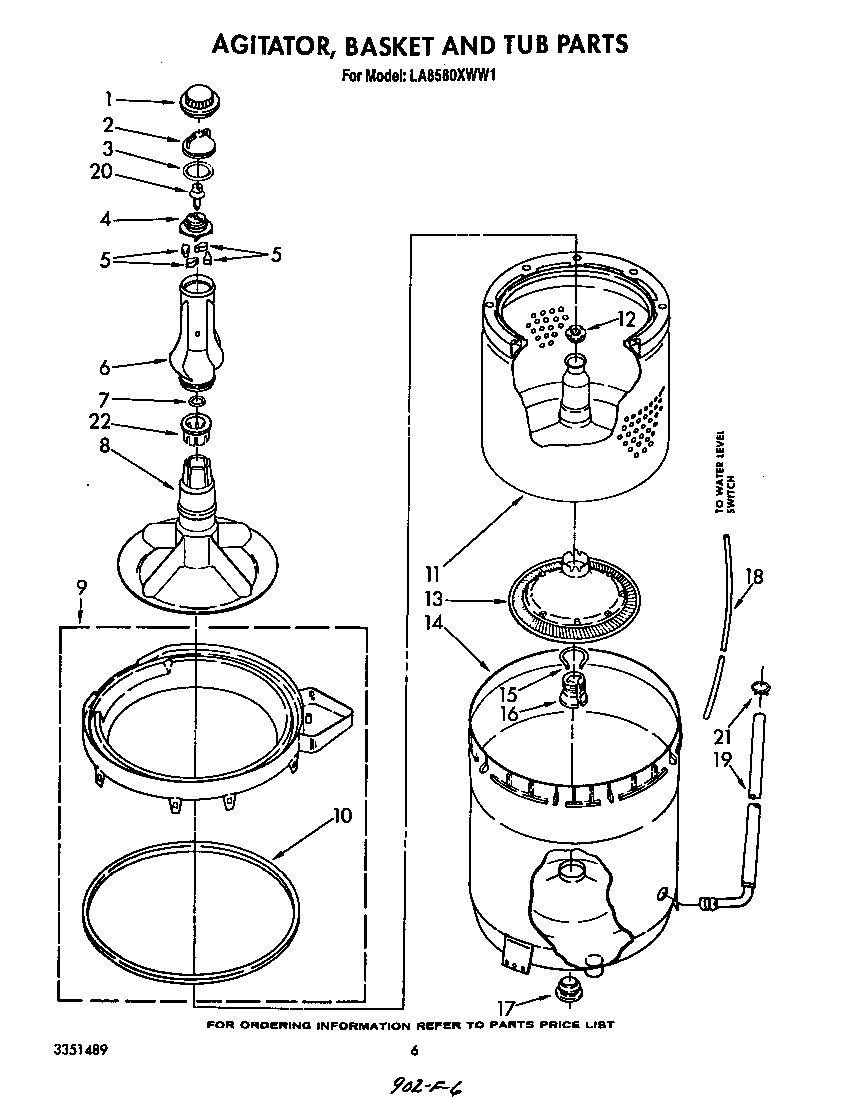 Whirlpool LA8580XWW1 agitator, basket and tub diagram