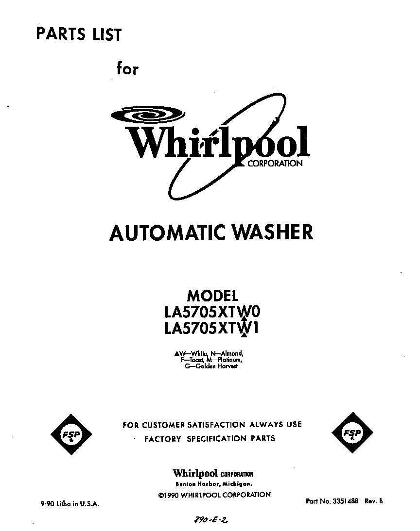 Whirlpool LA5705XTW1 front cover diagram