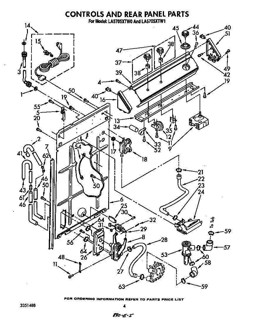 Whirlpool LA5705XTW1 controls and rear diagram