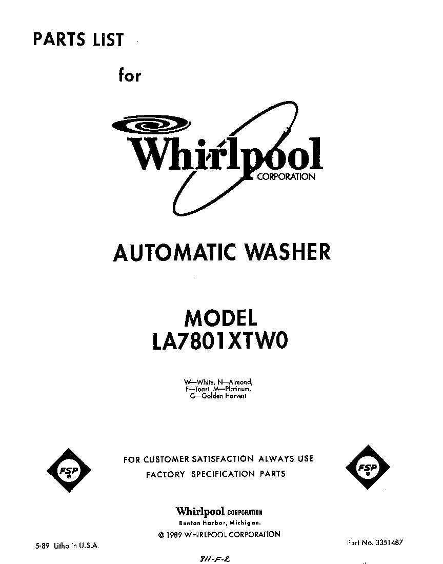 Whirlpool LA7801XTW0 front cover diagram