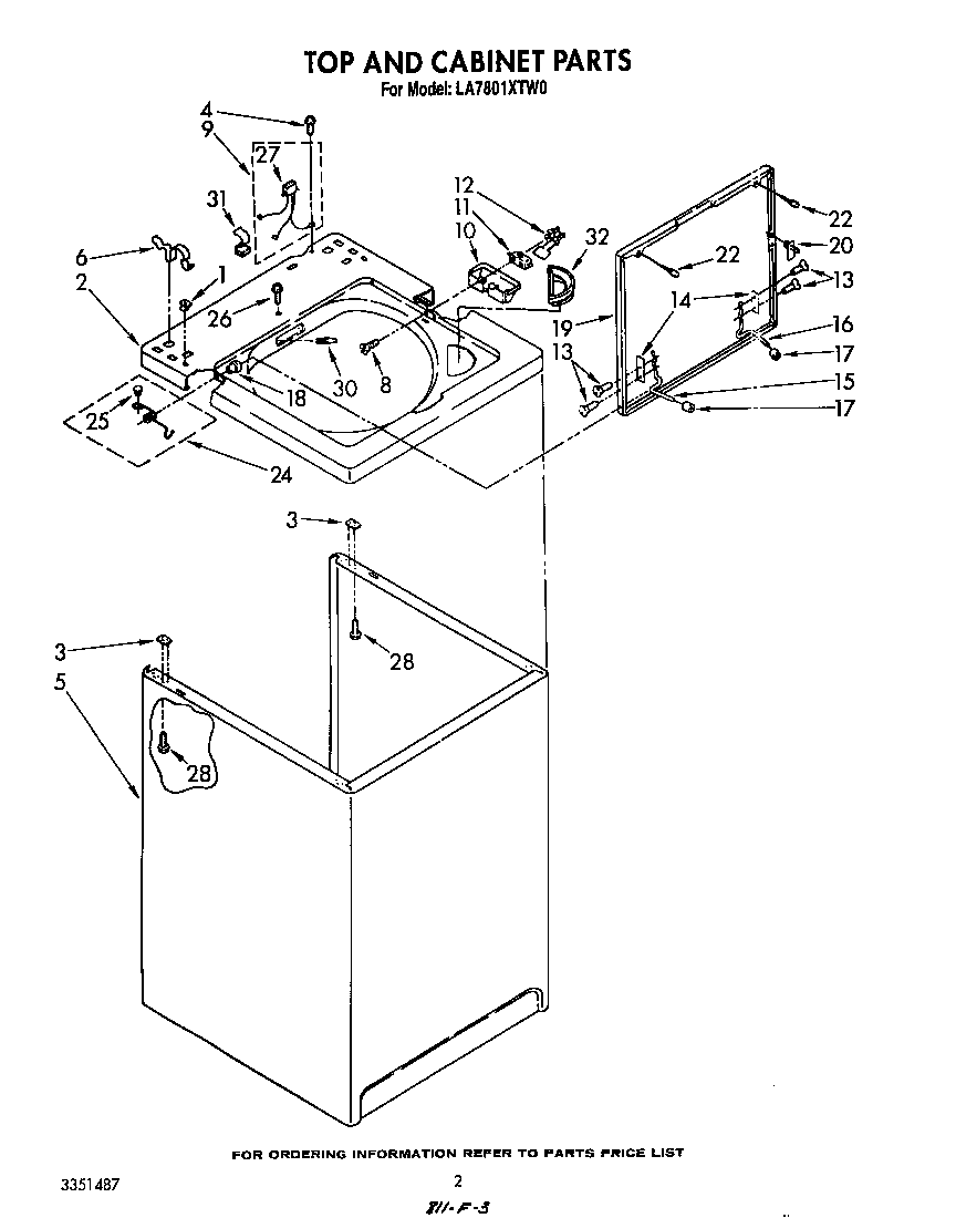 Whirlpool LA7801XTW0 top and cabinet diagram