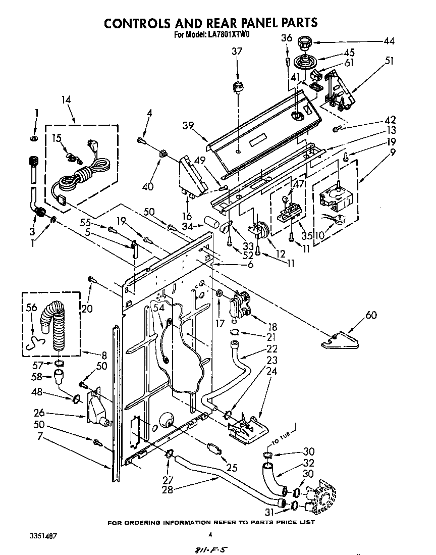 Whirlpool LA7801XTW0 controls and rear panel diagram