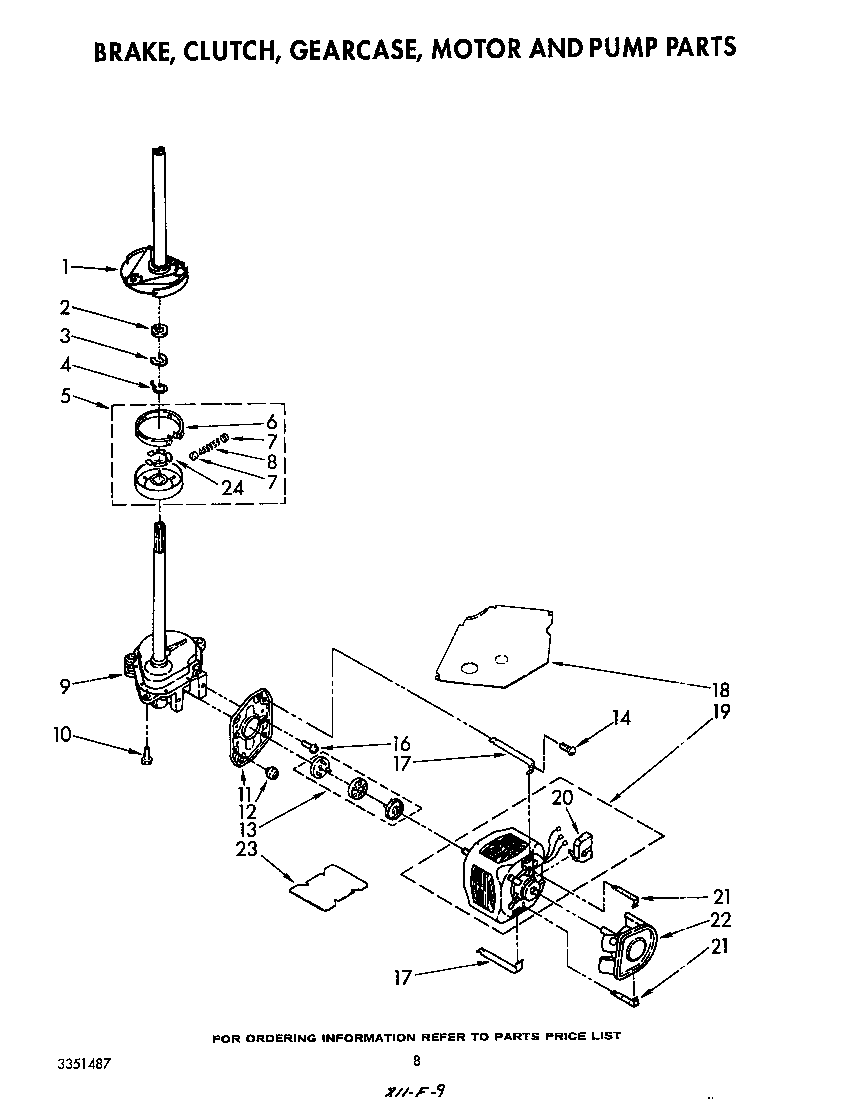 Whirlpool LA7801XTW0 brake, clutch, gearcase, motor and pump diagram