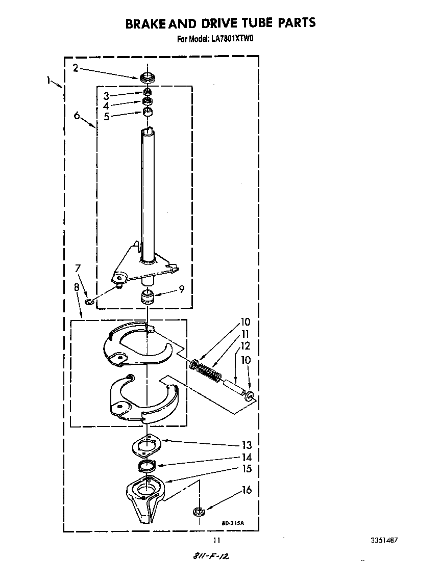 Whirlpool LA7801XTW0 brake and drive tube diagram