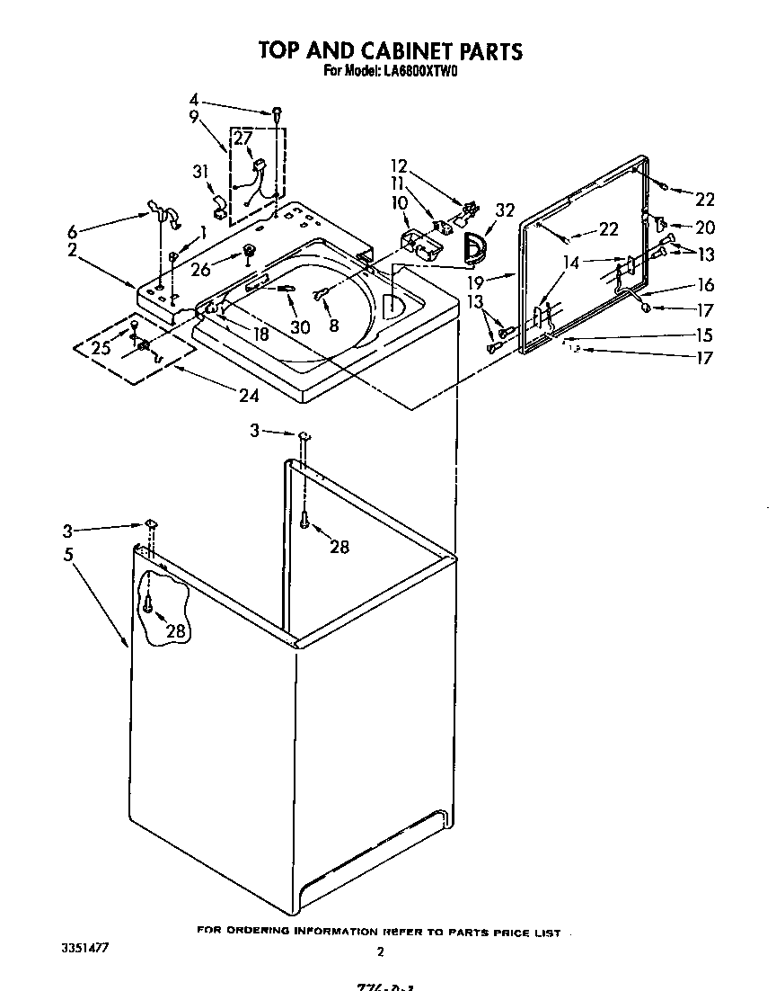 Whirlpool LA6800XTW0 top and cabinet diagram
