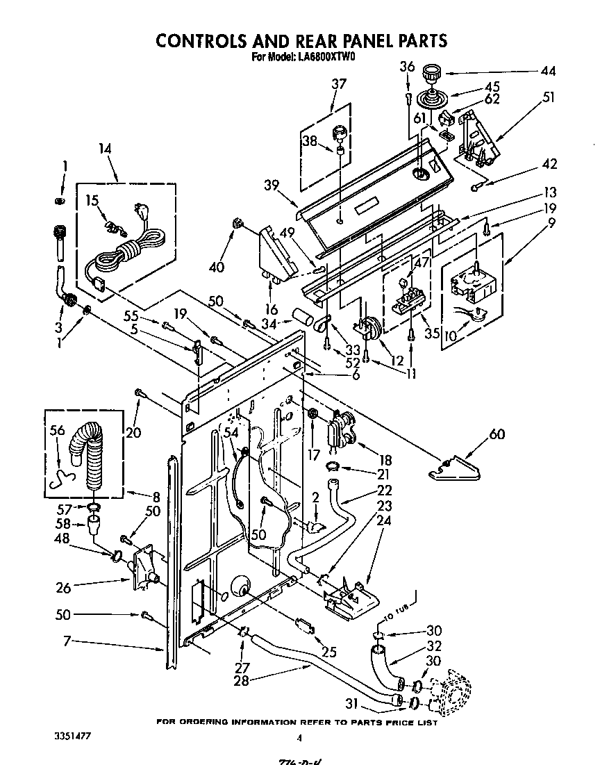 Whirlpool LA6800XTW0 controls and rear panel diagram