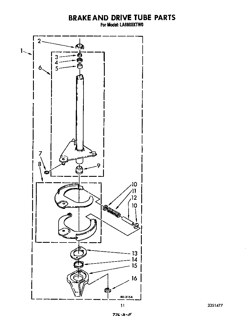 Whirlpool LA6800XTW0 brake and drive tube diagram