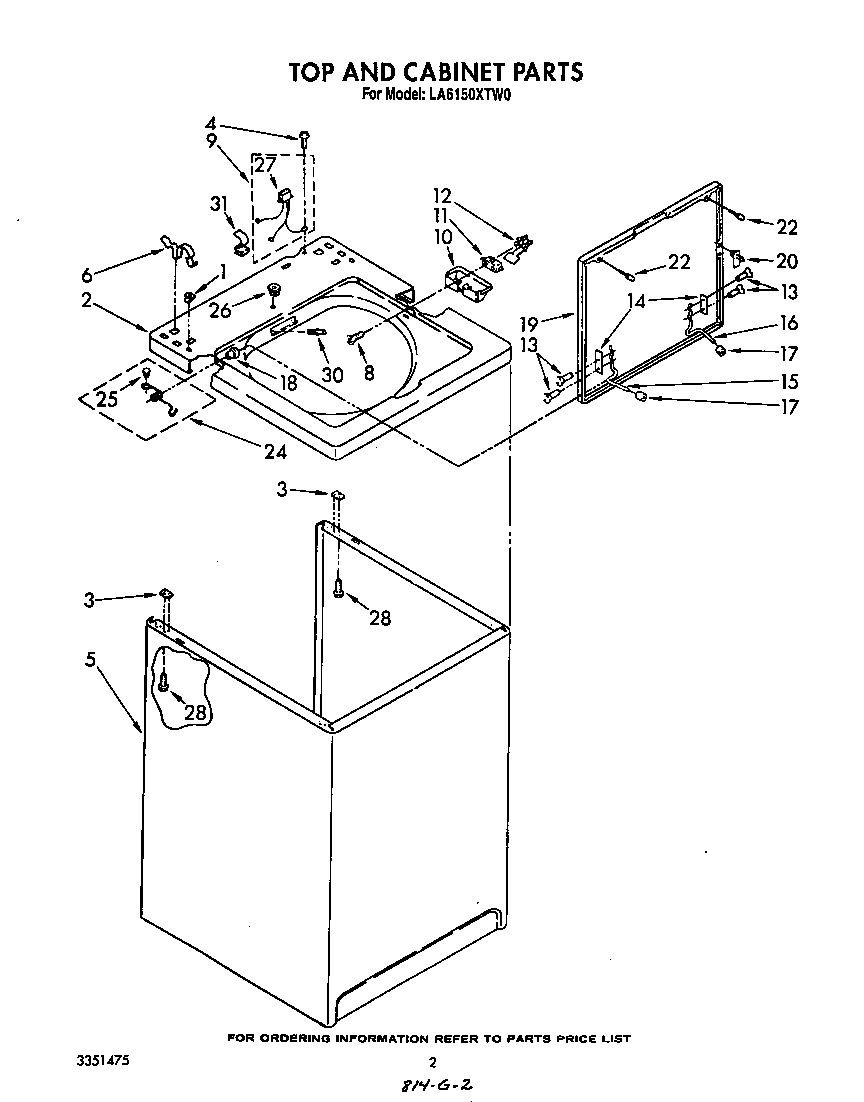 Whirlpool LA6150XTW0 top and cabinet diagram