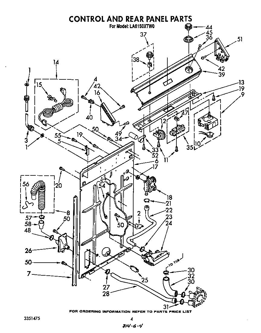 Whirlpool LA6150XTW0 control and rear panel diagram