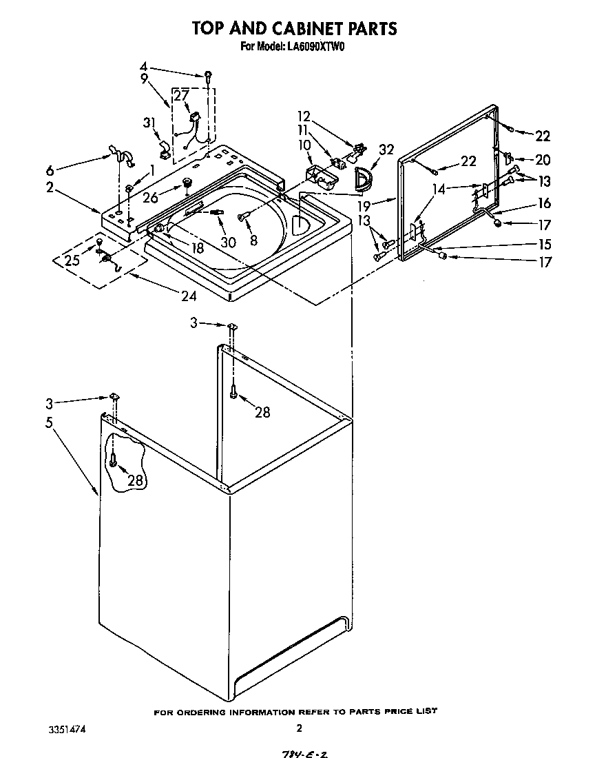 Whirlpool LA6090XTW0 top and cabinet diagram