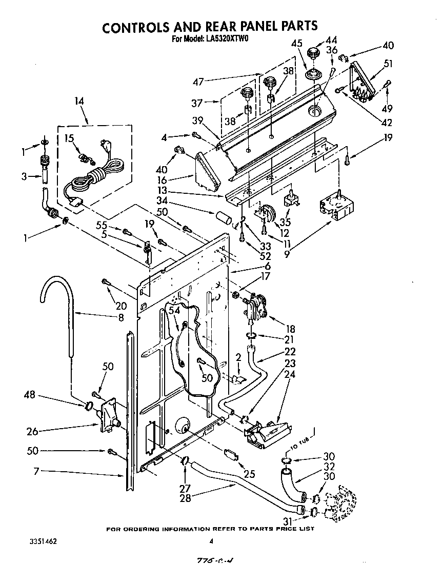 Whirlpool LA5320XTW0 controls and rear panel diagram
