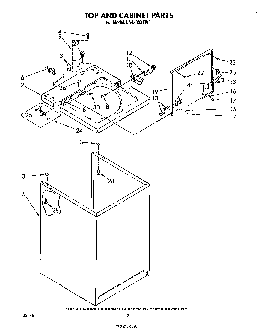 Whirlpool LA4800XTW0 top and cabinet diagram