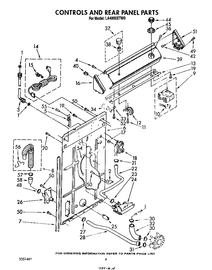 Whirlpool LA4800XTW0 controls and rear panel diagram