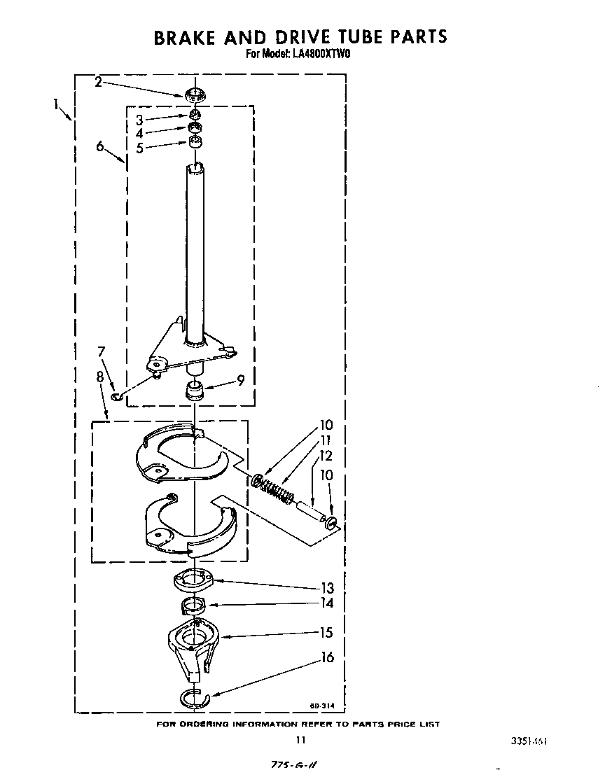 Whirlpool LA4800XTW0 brake and drive tube diagram