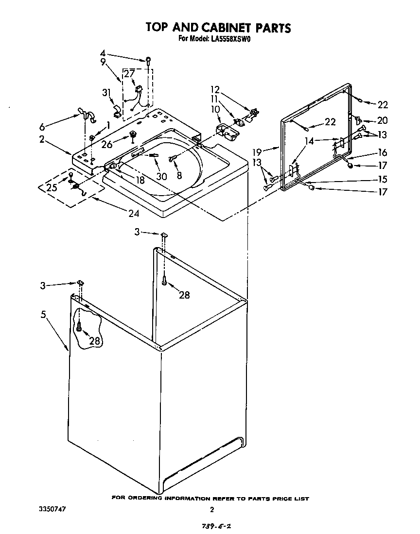 Whirlpool LA5558XSW0 top and cabinet diagram