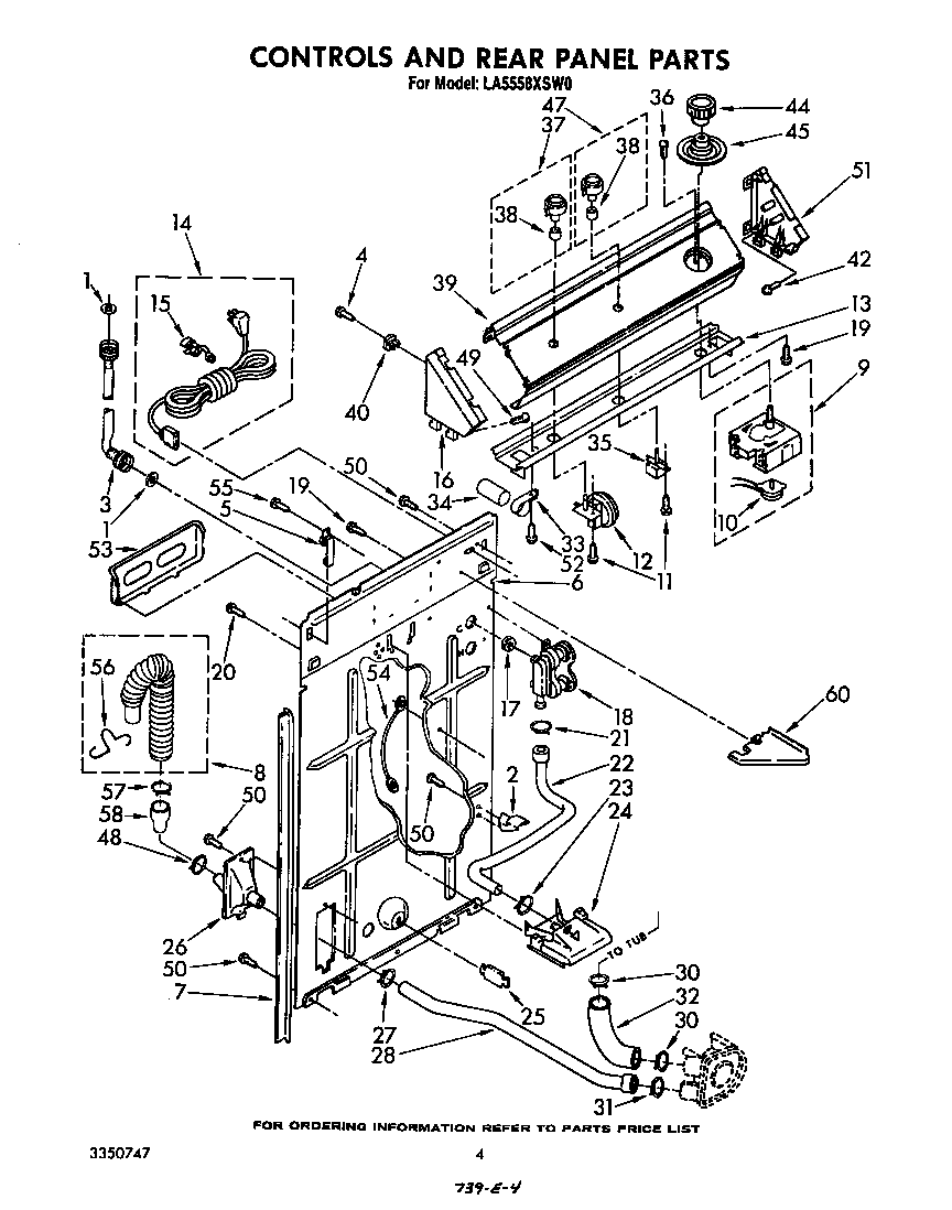 Whirlpool LA5558XSW0 controls and rear panel diagram