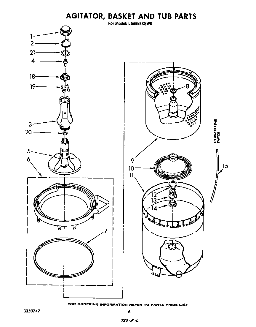 Whirlpool LA5558XSW0 agitator, basket and tub diagram