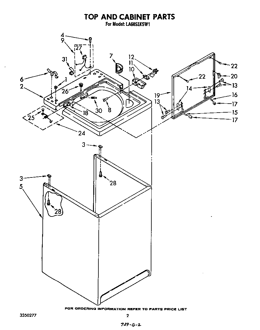 Whirlpool LA6053XSW1 top and cabinet diagram