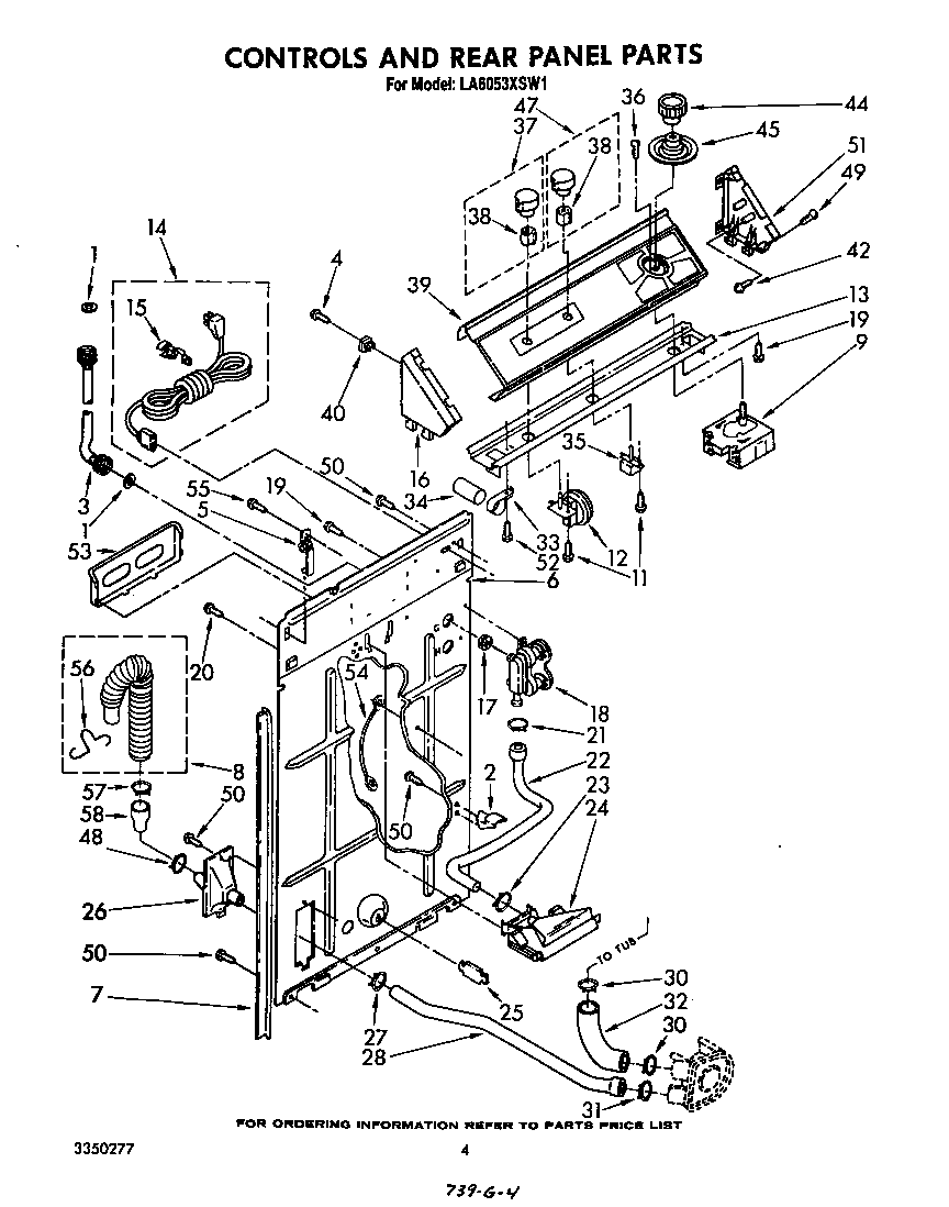 Whirlpool LA6053XSW1 controls and rear panel diagram
