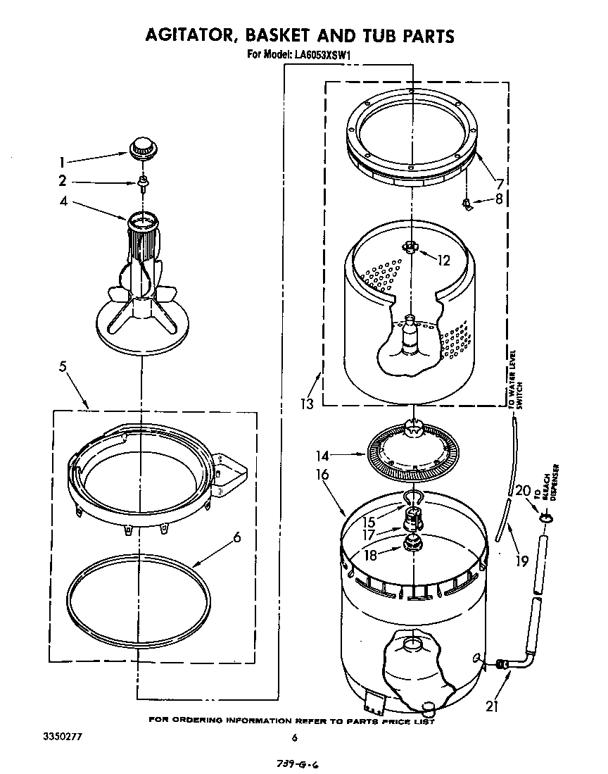 Whirlpool LA6053XSW1 agitator, basket and tub diagram