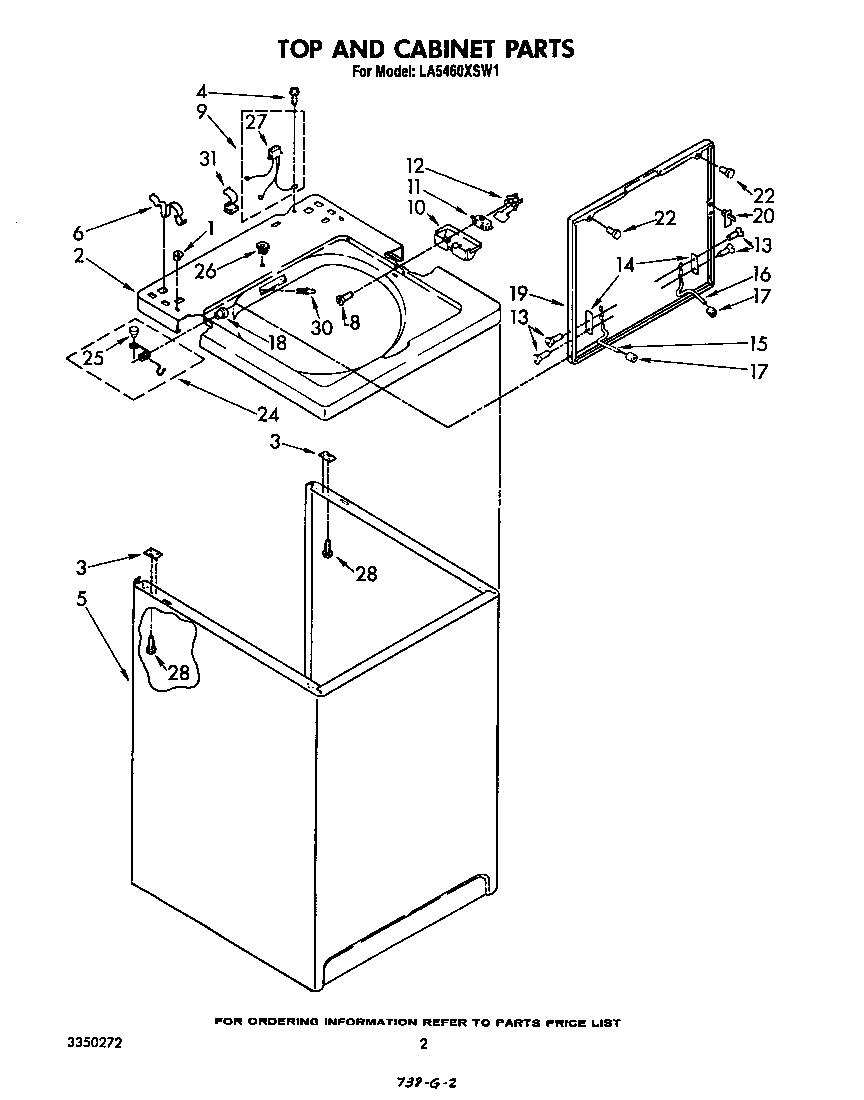 Whirlpool LA5460XSW1 top and cabinet diagram